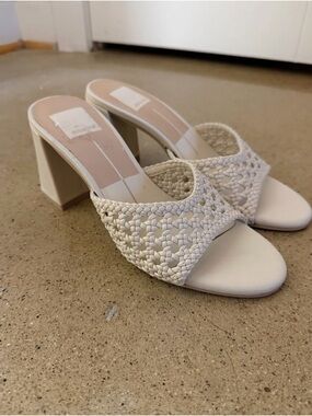 Dolce Vita White Woven Block Heel Slide